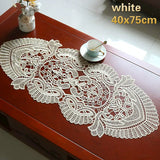 New European Retro White Embroidered Hollow Oval Desk Flag Mat Coffee Snack Dining Tablecloth Table Runner Camino Chemin De Mesa