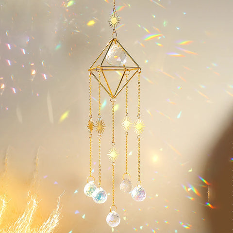 Sun Crystal Suncatchers Prism Glass Ball Sun Catcher Rainbow Maker Diamond Frame Hanging Wind Chimes Light Catcher Garden Decor