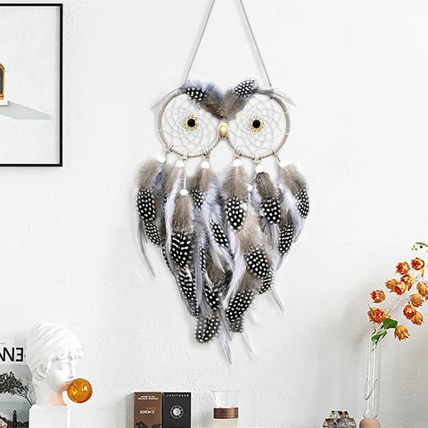 Handcrafted Owl Dream Catcher Wind Chimes Nordic Living Room Wall Hanging Ornaments Birthday Festival Holiday Gifts Home Decor