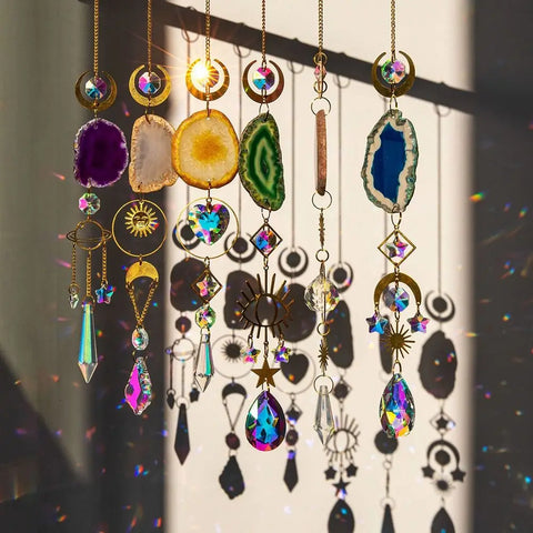 Natural Stones Agate Sun Catcher Agate Sun Catcher For Rainbow Maker Hanging Crystal Witch Suncatcher Windchime Wall Decor