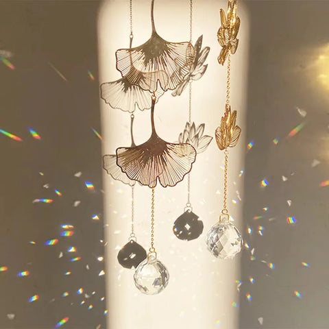 New Hanging Decoration Sun Catcher Lotus & Ginkgo Leaf Window Art Crystal Suncatcher Gift Crystal Prism Garden