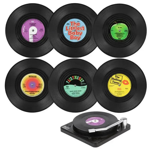 Colorful Retro Vinyl Record Disk Coasters for Drinks Creative Anti-slip Vinyl Record Coaster Set Coffee Table Decoration