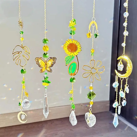 Suncatcher for Windows ,Hanging Crystals Prisms Sun Catchers Butterfly Sunflower Ornament Indoor Outdoor Garden Patio Decor Gift